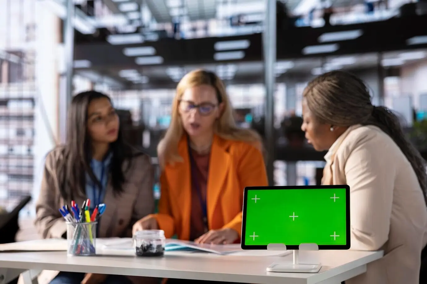 A group of women entrepreneurs in the business industry using a copy space mockup