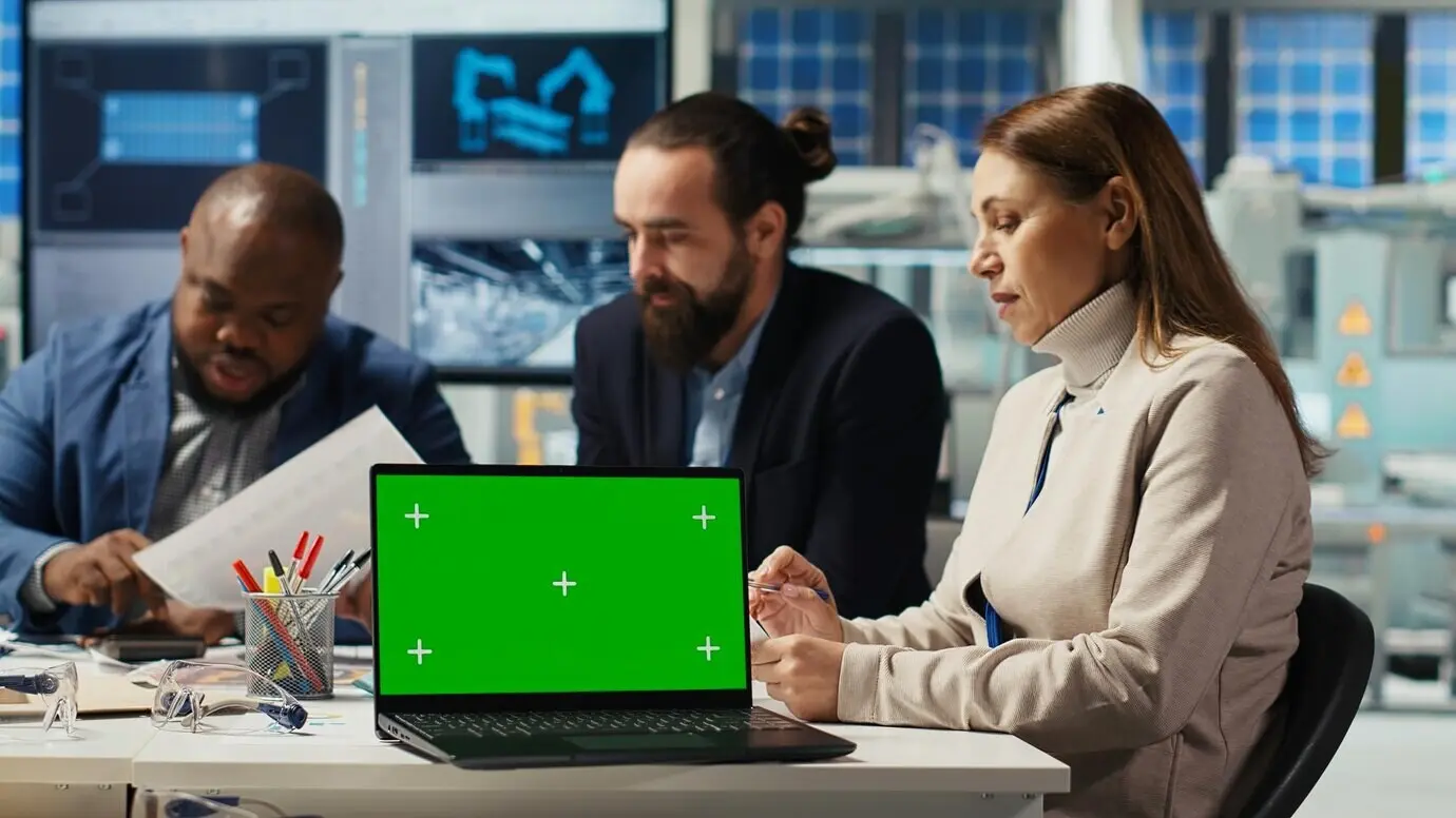 Factory engineers are using a green-screen laptop to boost energy output.